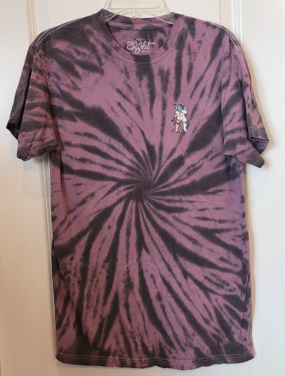 Eighty Graphic T-Shirt Streetwear Men Small Purple Black Tie Dye Astronaut Space